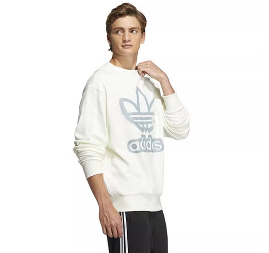 adidas originals Adicolor Crew Chest Printing Round Neck Pullover Long Sleeves Creamy White