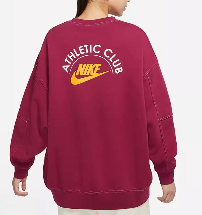 Nike Printing Fleece Sports Round Neck Light Brown Red Hoodie