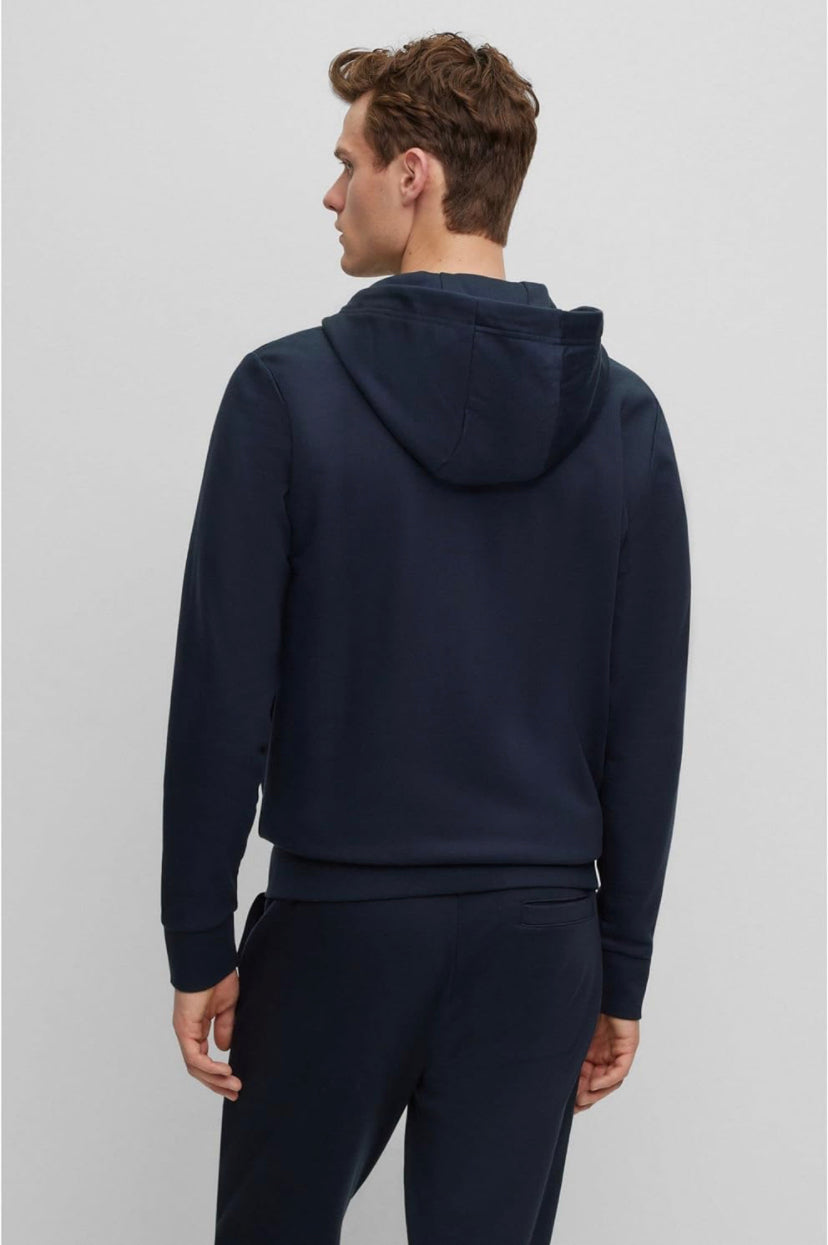 BOSS Mens Seeger 92 Organic-cotton hooded sweatshirt with rubber-print logo Dark Blue