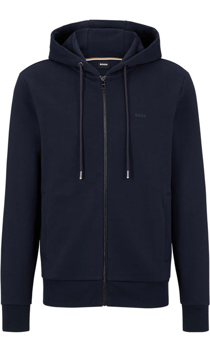 BOSS Mens Seeger 92 Organic-cotton hooded sweatshirt with rubber-print logo Dark Blue