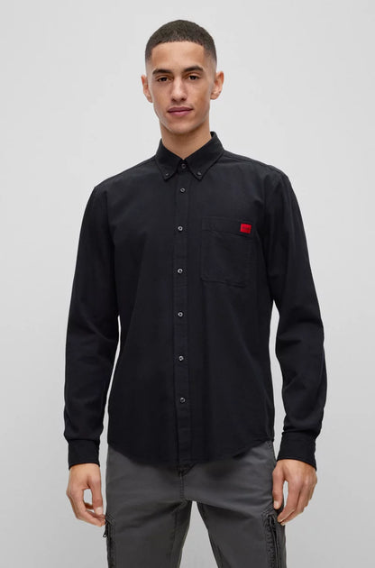 HUGO BUTTON-DOWN SLIM-FIT SHIRT IN OXFORD COTTON BLACK