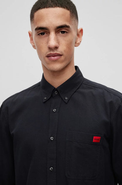 HUGO BUTTON-DOWN SLIM-FIT SHIRT IN OXFORD COTTON BLACK