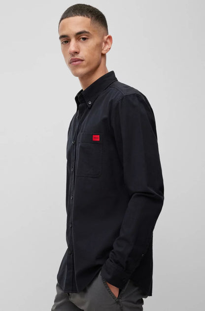 HUGO BUTTON-DOWN SLIM-FIT SHIRT IN OXFORD COTTON BLACK