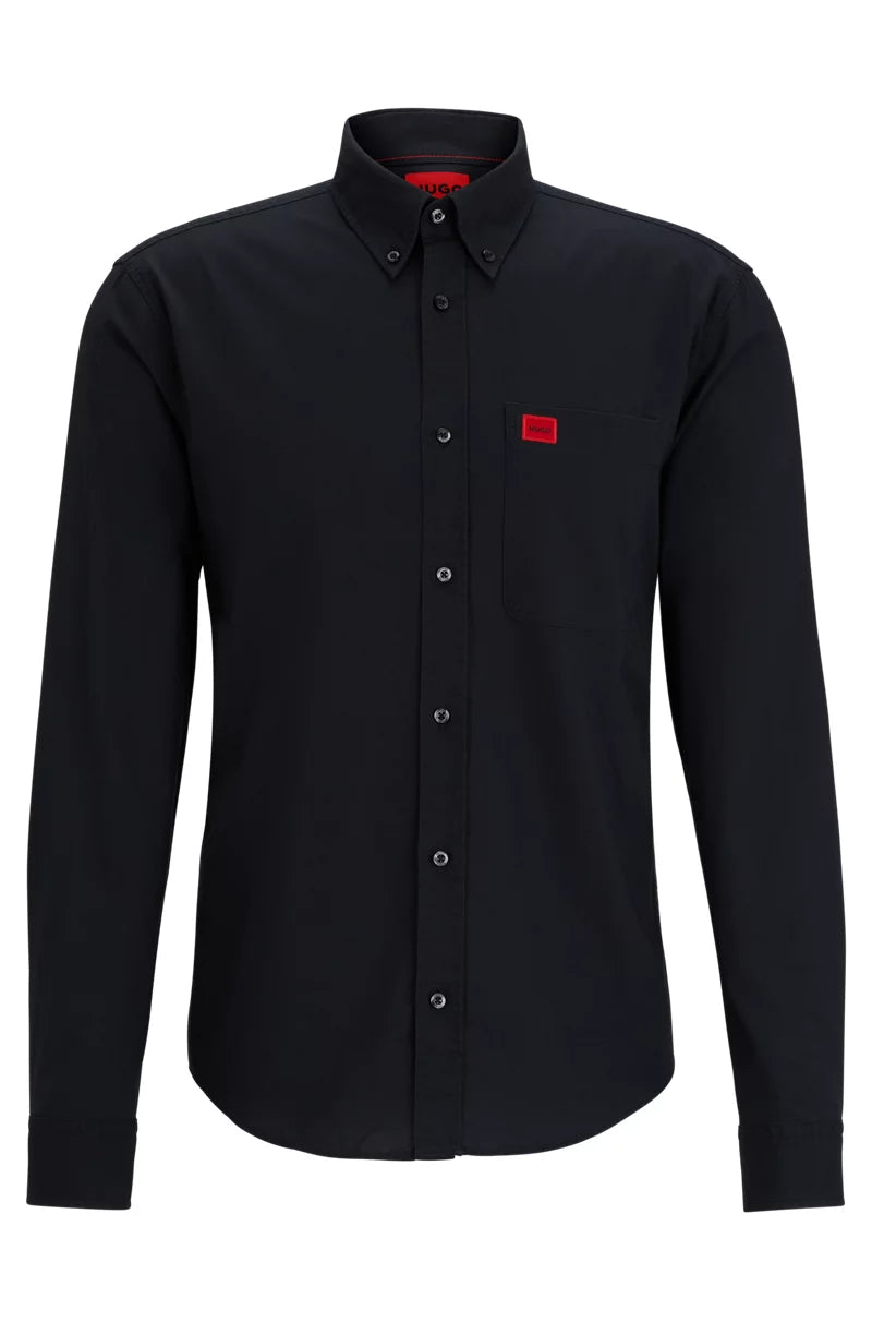 HUGO BUTTON-DOWN SLIM-FIT SHIRT IN OXFORD COTTON BLACK