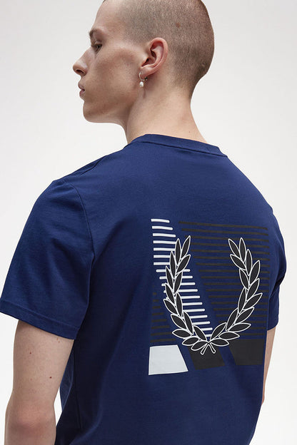 Fred Perry Glitch Laurel Wreath Graphic T-shirt Navy