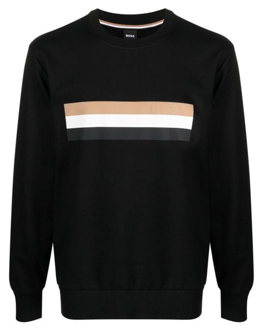 HUGO stripe-detail cotton sweatshirt BLACK