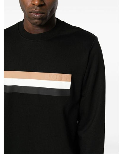 HUGO stripe-detail cotton sweatshirt BLACK