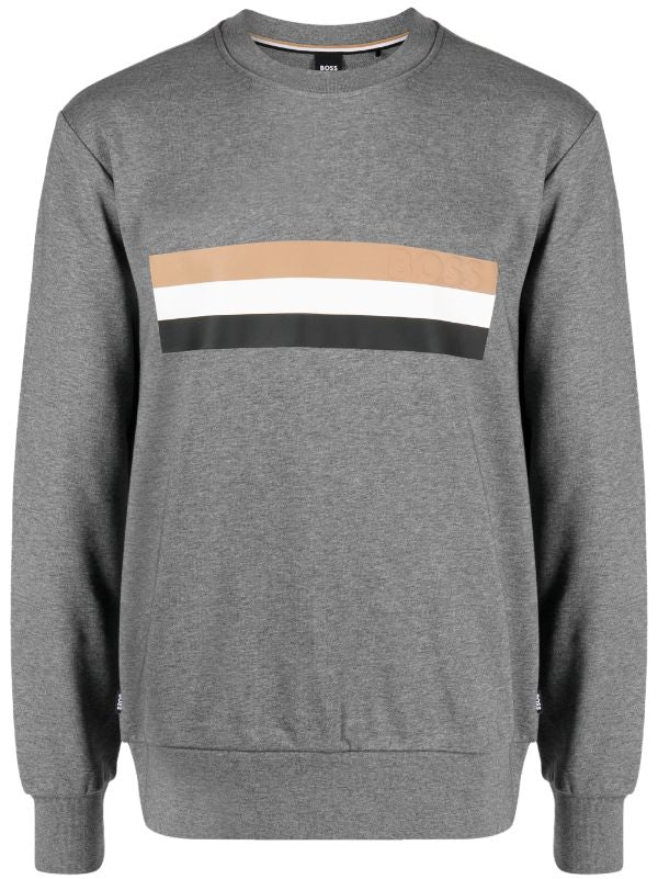 HUGO stripe-detail cotton sweatshirt Grey