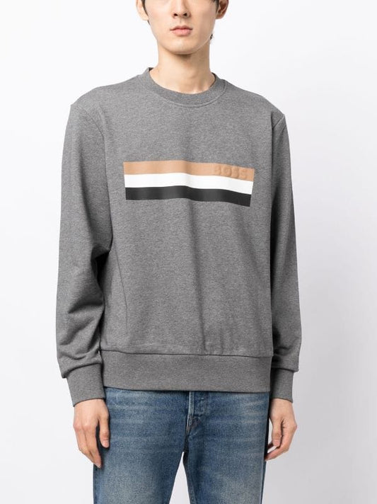 HUGO stripe-detail cotton sweatshirt Grey