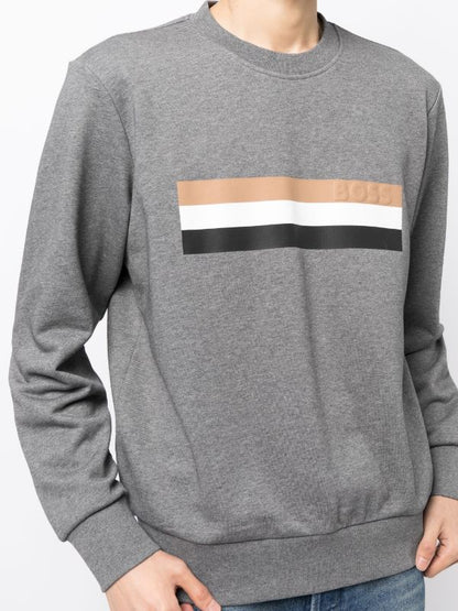 HUGO stripe-detail cotton sweatshirt Grey