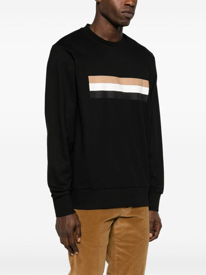 HUGO stripe-detail cotton sweatshirt BLACK