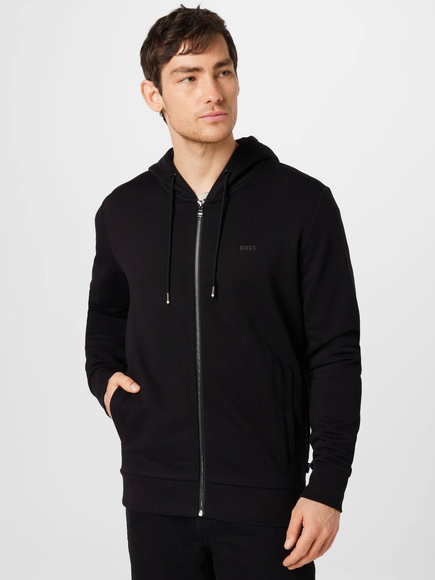 BOSS Mens Seeger 92 Organic-cotton hooded sweatshirt with rubber-print logo Black