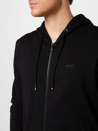 BOSS Mens Seeger 92 Organic-cotton hooded sweatshirt with rubber-print logo Black