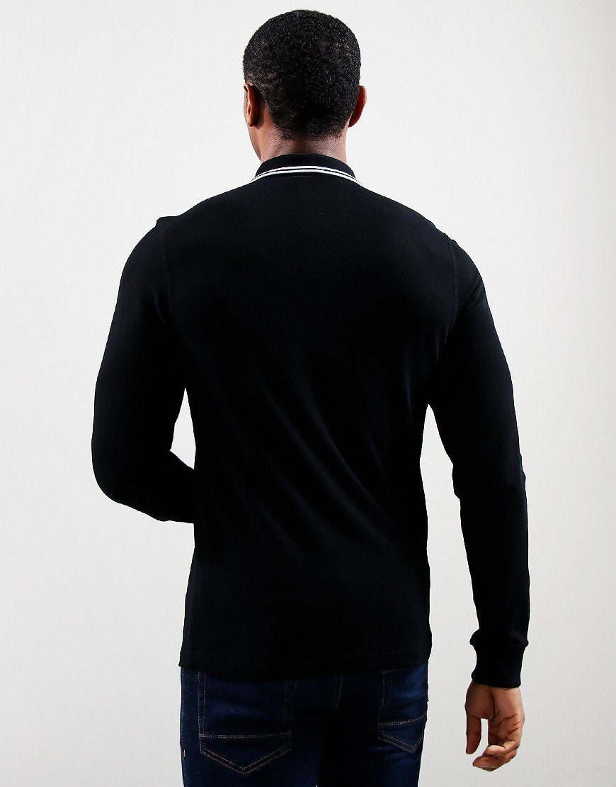 Fred Perry Twin Tip Long Sleeve Polo Shirt Black
