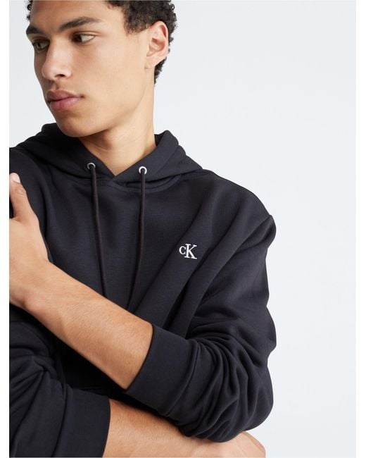 Calvin Klein Men's Black Archive Logo Fleece Drawstring Hoodie