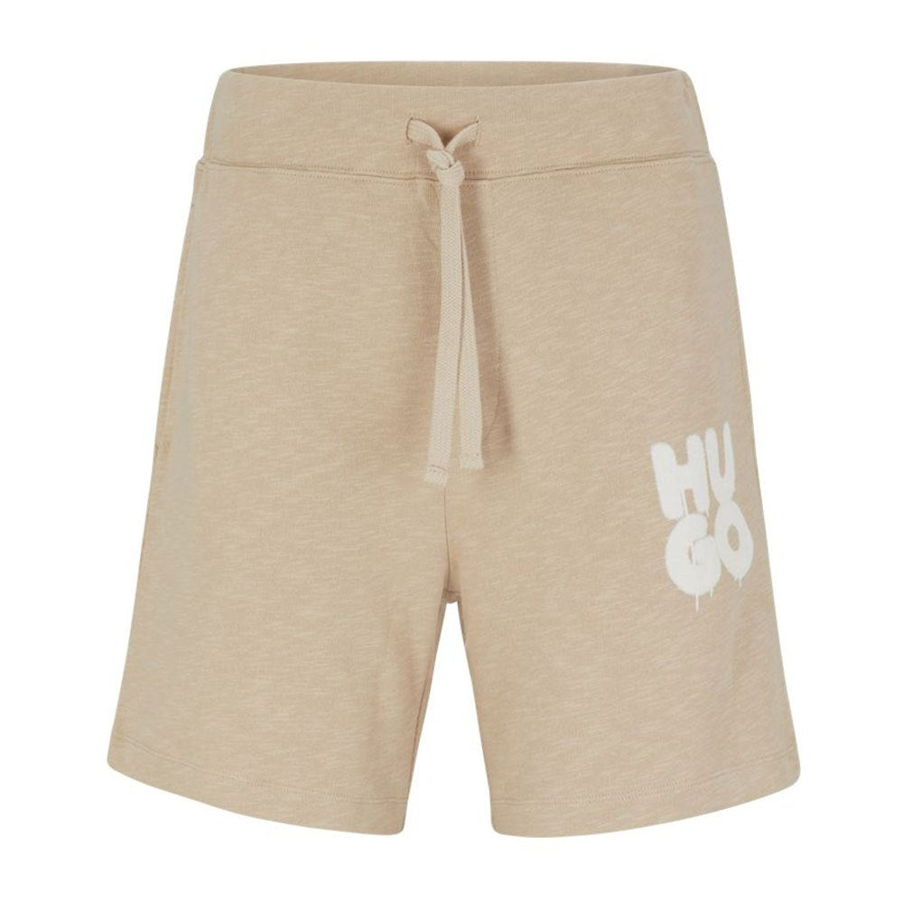 HUGO Men's Sprayed Logo French Terry Comfort Shorts Biege