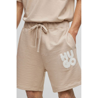 HUGO Men's Sprayed Logo French Terry Comfort Shorts Biege