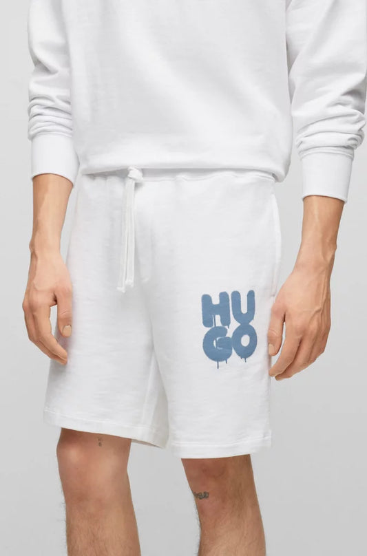HUGO Men's Sprayed Logo French Terry Comfort Shorts White