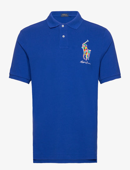 Polo Ralph Lauren Men's White Custom Slim-fit Cotton Polo Shirt Blue