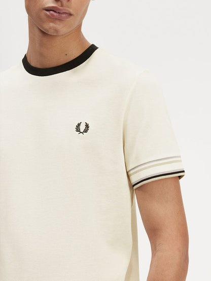 FRED PERRY MEN OLD TIPPED PIQUE T-SHIRT ECRU