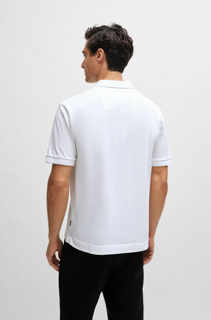 BOSS MERCERISED-COTTON POLO SHIRT WITH EMBROIDERED DOUBLE MONOGRAM White