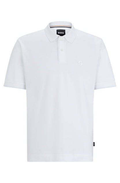 BOSS MERCERISED-COTTON POLO SHIRT WITH EMBROIDERED DOUBLE MONOGRAM White