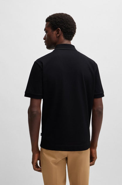 HUGO MERCERISED-COTTON POLO SHIRT WITH EMBROIDERED DOUBLE MONOGRAM Black