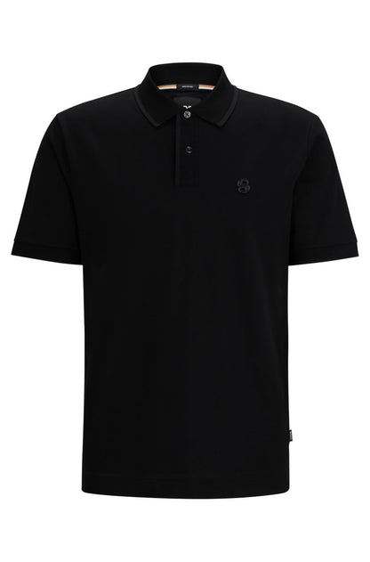 HUGO MERCERISED-COTTON POLO SHIRT WITH EMBROIDERED DOUBLE MONOGRAM Black