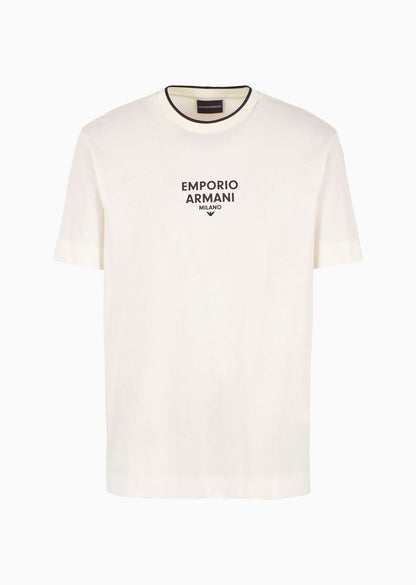 Emporio ArmaniPima jersey T-shirt with rubberised logo Biege