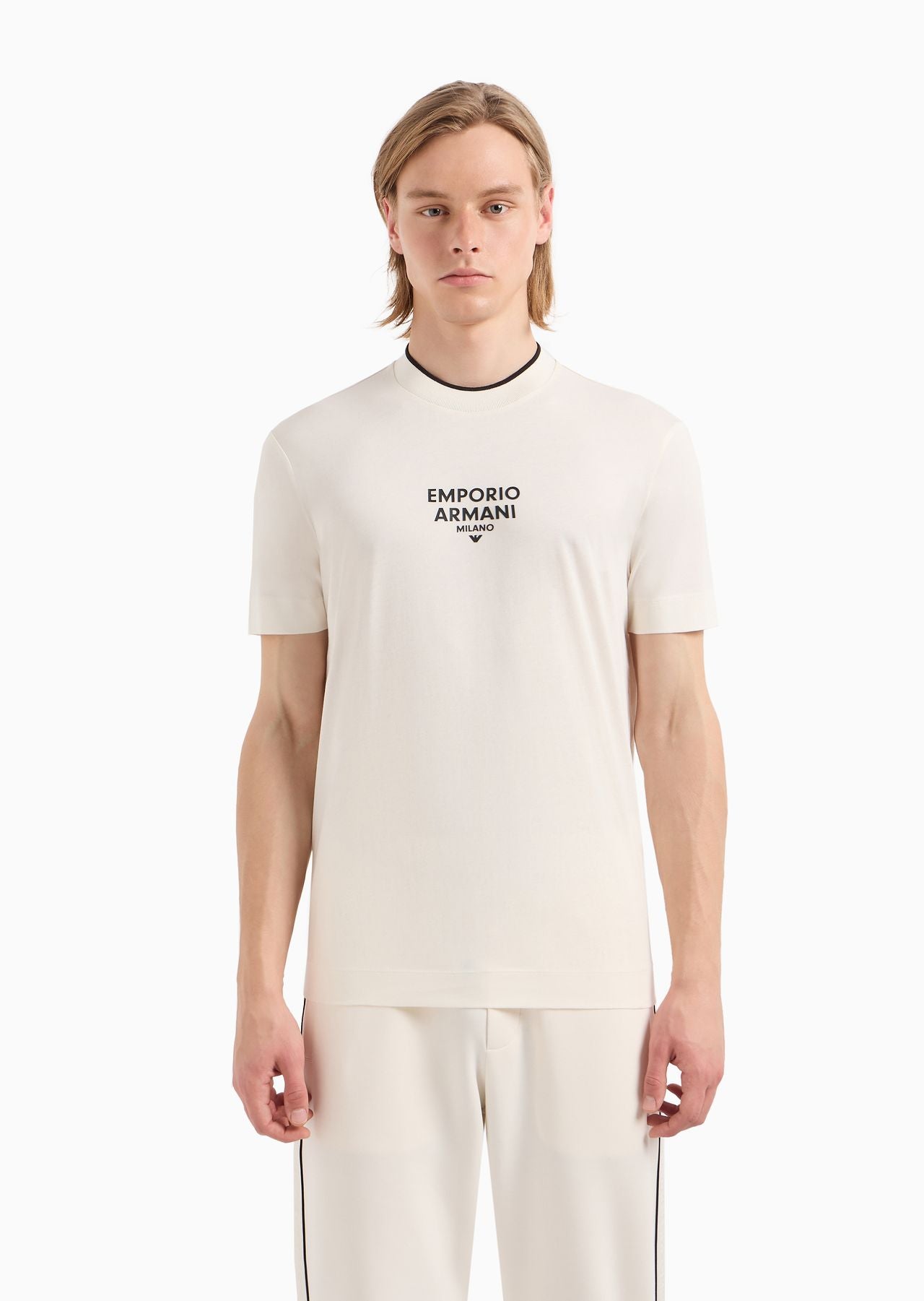 Emporio ArmaniPima jersey T-shirt with rubberised logo Biege