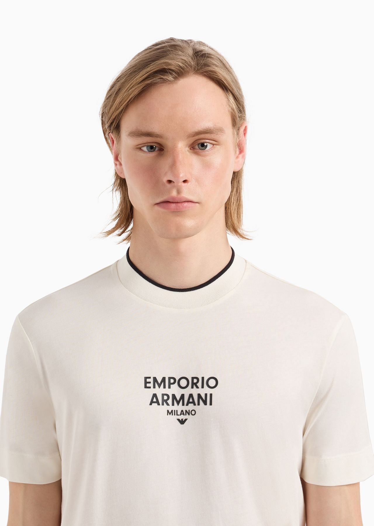 Emporio ArmaniPima jersey T-shirt with rubberised logo Biege