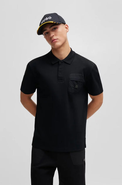 HUGO INTERLOCK-COTTON POLO SHIRT WITH STACKED-LOGO TRIM