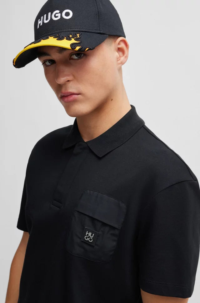 HUGO INTERLOCK-COTTON POLO SHIRT WITH STACKED-LOGO TRIM