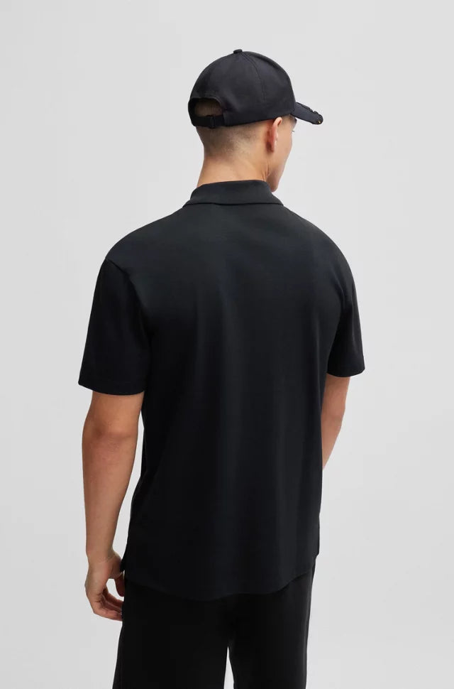 HUGO INTERLOCK-COTTON POLO SHIRT WITH STACKED-LOGO TRIM