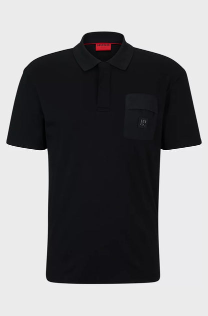 HUGO INTERLOCK-COTTON POLO SHIRT WITH STACKED-LOGO TRIM