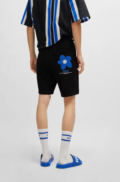 HUGO COTTON-TERRY SHORTS WITH FLORAL LOGO ARTWORK