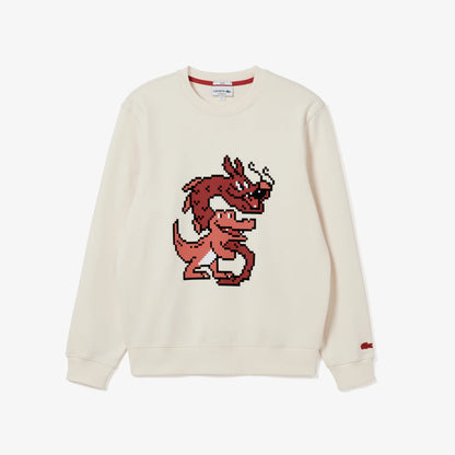 Lacoste Dragon Print Unbrushed Fleece Sweatshirt White