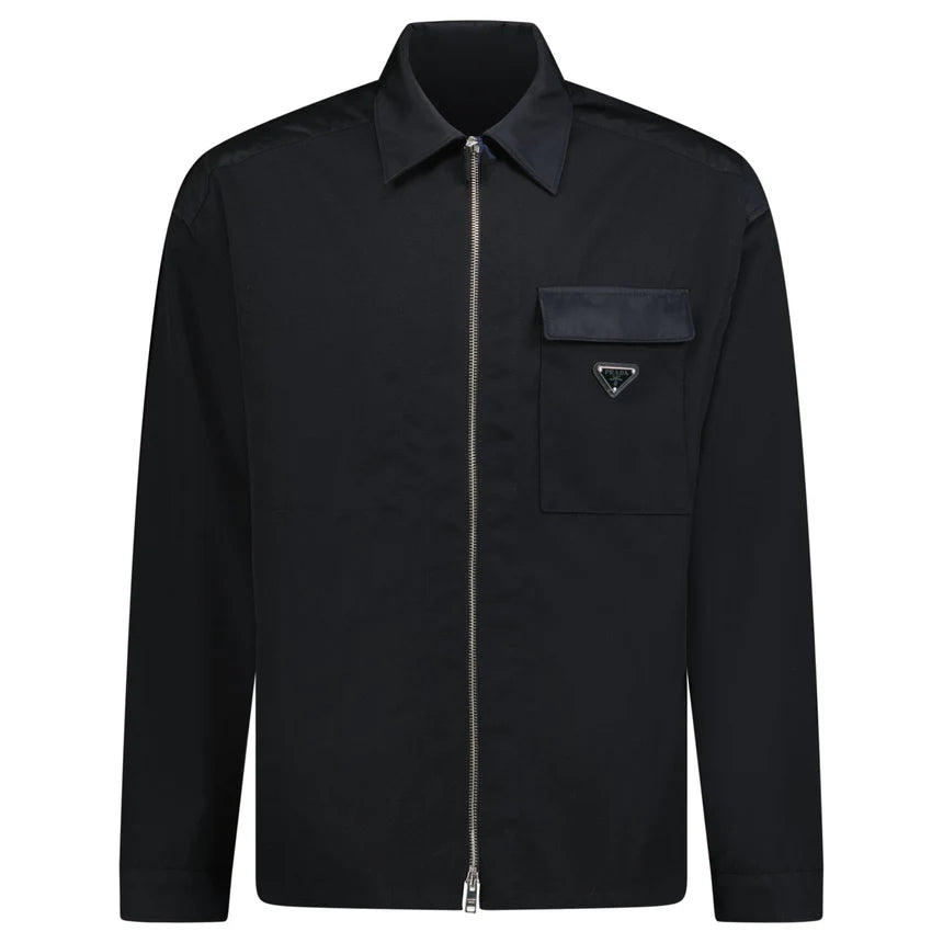 PRADA Triangle Zip Re-Nylon/ Wool Overshirt Jacket Black