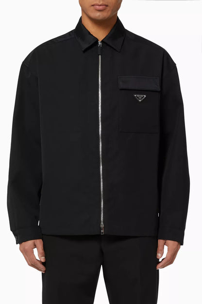 PRADA Triangle Zip Re-Nylon/ Wool Overshirt Jacket Black