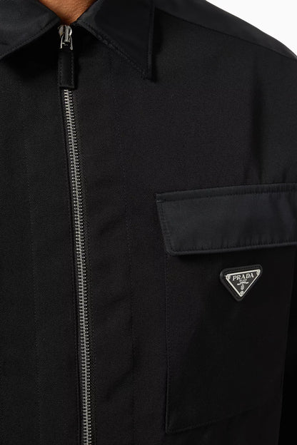 PRADA Triangle Zip Re-Nylon/ Wool Overshirt Jacket Black