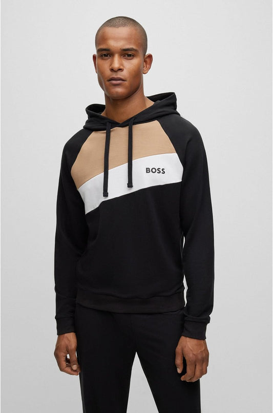 BOSS SIGNATURE-STRIPE HOODIE WITH EMBROIDERED LOGO