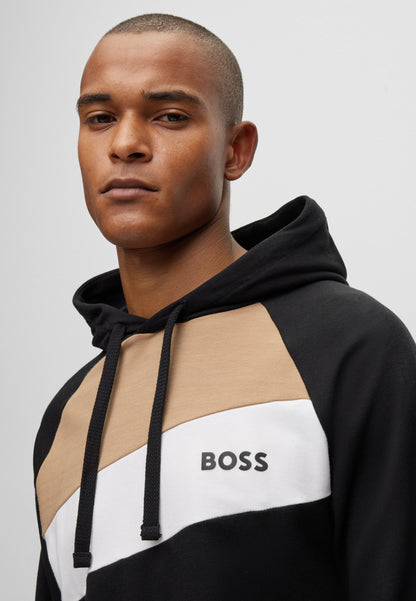 BOSS SIGNATURE-STRIPE HOODIE WITH EMBROIDERED LOGO