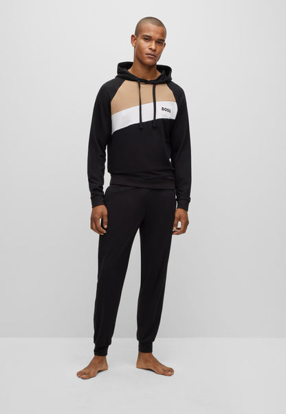 BOSS SIGNATURE-STRIPE HOODIE WITH EMBROIDERED LOGO