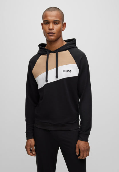 BOSS SIGNATURE-STRIPE HOODIE WITH EMBROIDERED LOGO