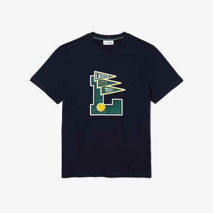 Lacoste Men's Crew Neck Pennants L Badge Cotton T-shirt Navy