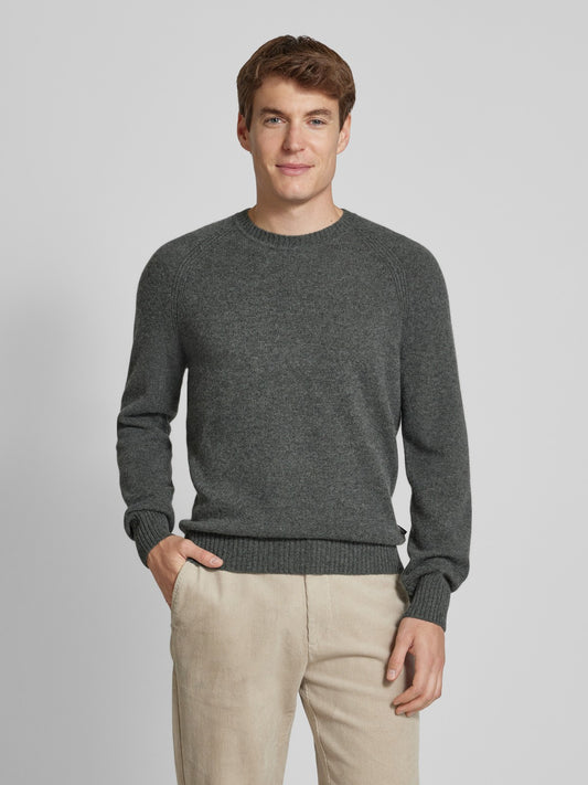 Boss Cashmere sweater with a crew neck in medium gray melange