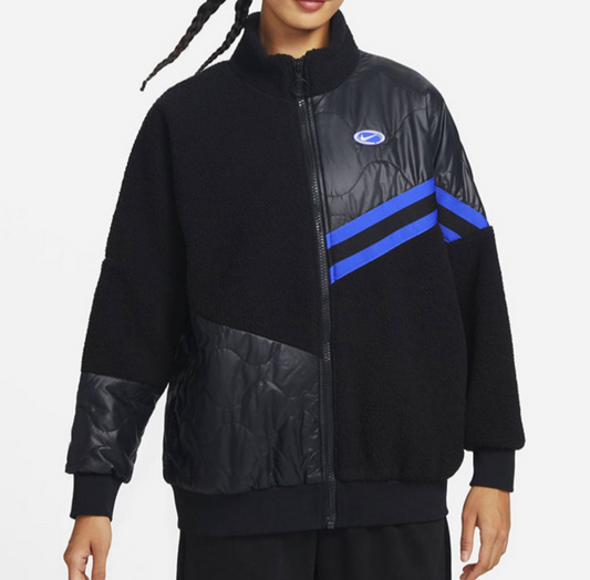 Nike Sherpa women's black plush patchwork loose sports jacket