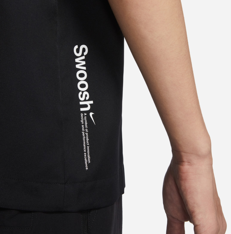 Men's Nike SWOOSH Chest Brand Logo Limited Lapel Solid Color Short Sleeve Black Shirt