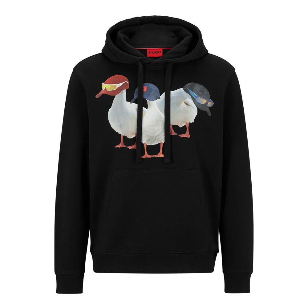 HUGO COTTON-TERRY RELAXED-FIT HOODIE WITH DUCK PRINT