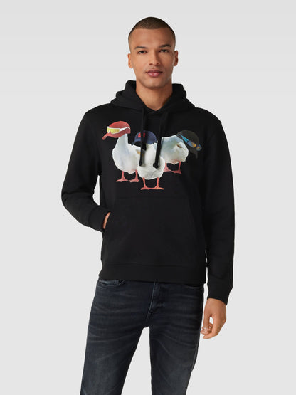 HUGO COTTON-TERRY RELAXED-FIT HOODIE WITH DUCK PRINT